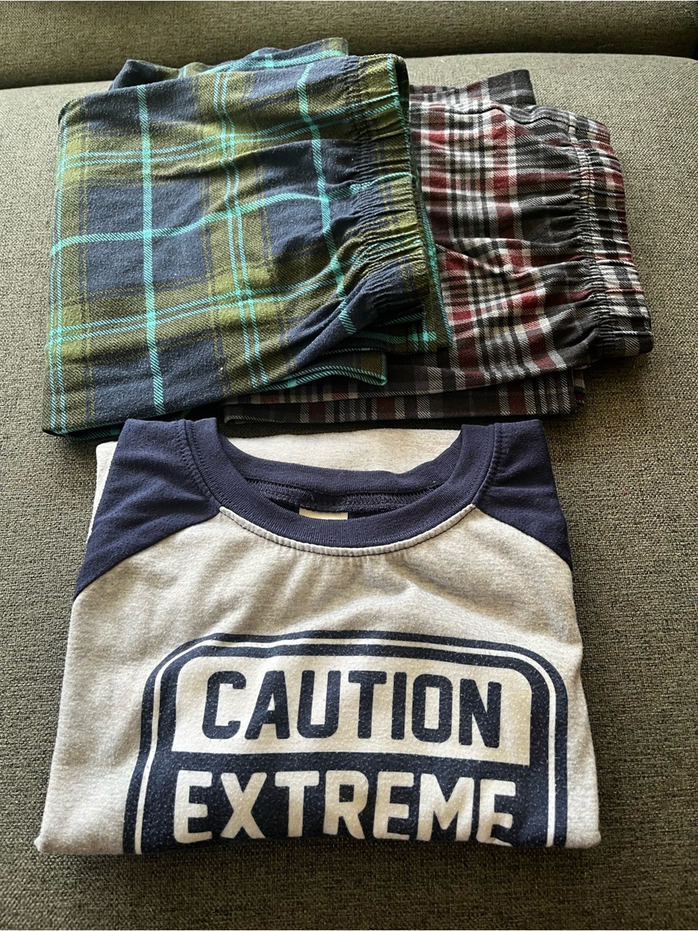 3 Piece Children’s Place Boys XL size 14 Pajama Set blue gray red green plaid